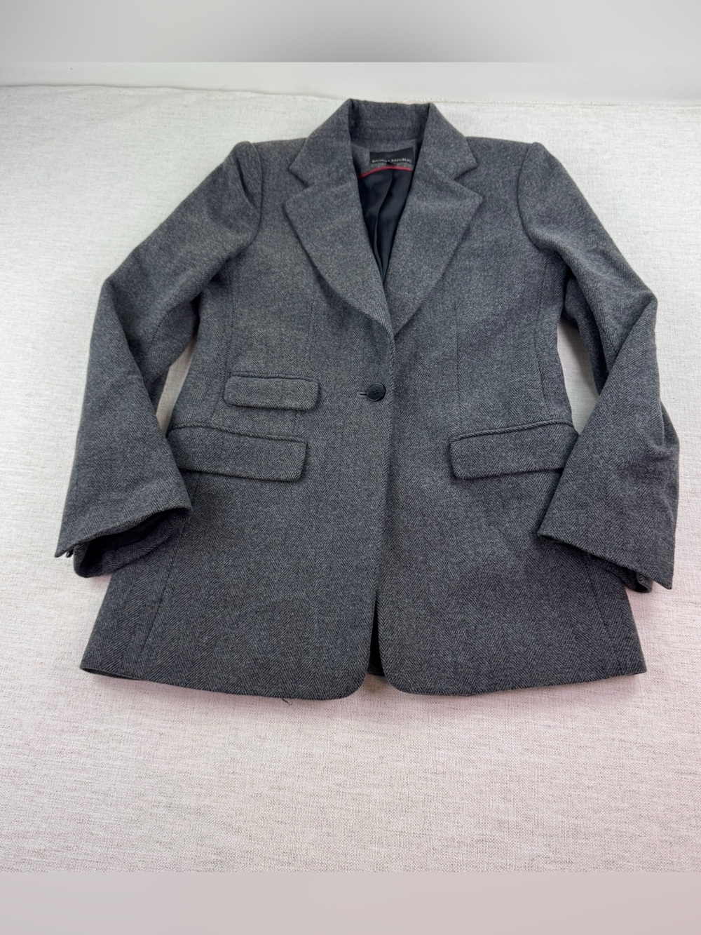 Banana Republic Women's 6 Charcoal Gray Wool-Blend herringbone Blazer Jacket